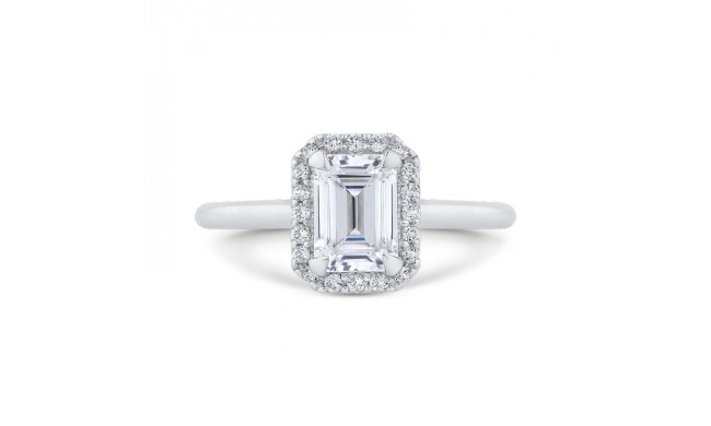 Shah Luxury 14K White Gold Emerald Cut Diamond Halo Engagement Ring (Semi-Mount)