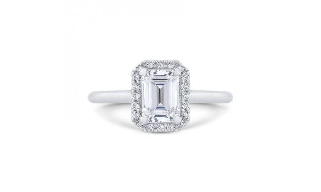 Shah Luxury 14K White Gold Emerald Cut Diamond Halo Engagement Ring (Semi-Mount)