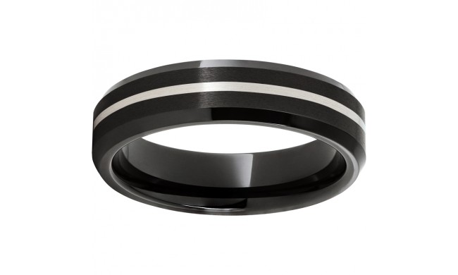 Black Diamond Ceramic Beveled Edge Band with 1mm Sterling Silver Inlay