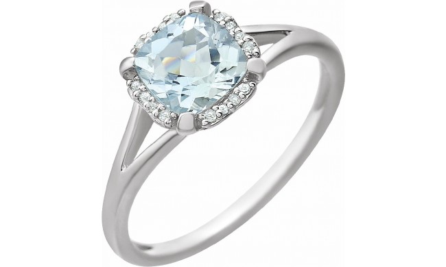 14K White Aquamarine & .05 CTW Diamond Ring