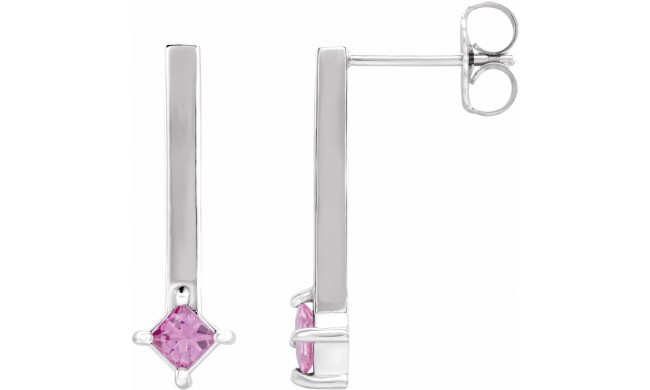 14K White Pink Sapphire Bar Drop Earrings
