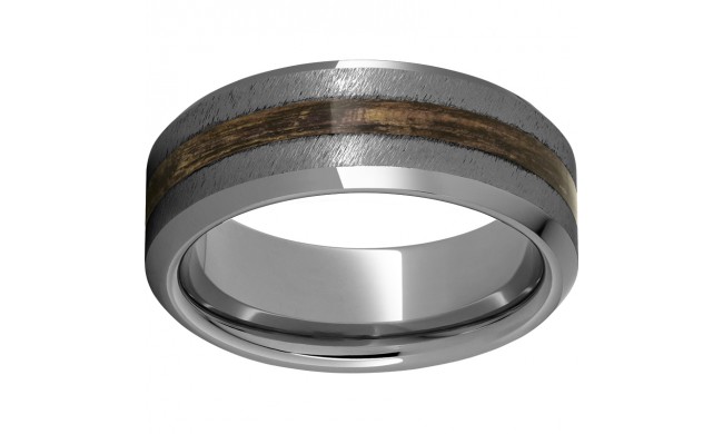 Rugged Tungsten  8mm Beveled Edge Band with Bourbon Barrel Aged Inlay and Grain Finish