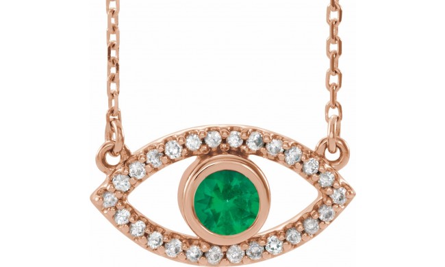 14K Rose Emerald & White Sapphire Evil Eye 18 Necklace