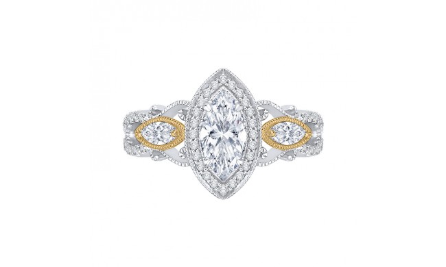 Shah Luxury 14K Two-Tone Gold Marquise Diamond Halo Engagement Ring (Semi-Mount)