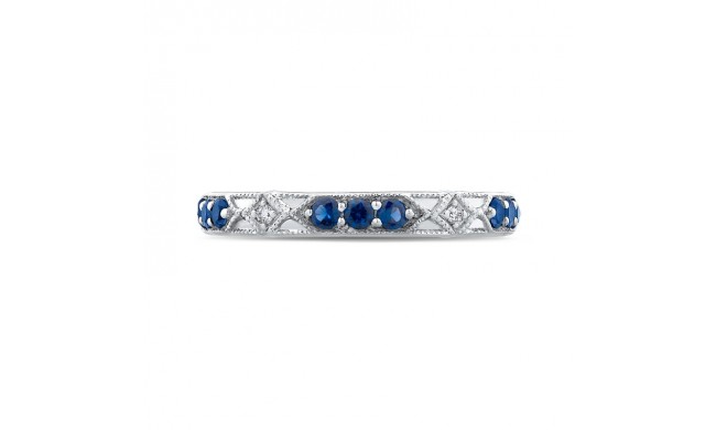 Shah Luxury 14K White Gold Round Diamond and Sapphire Wedding Band