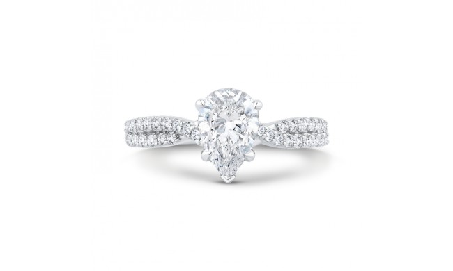 Shah Luxury 14K White Gold Split Shank Pear Diamond Engagement Ring (Semi-Mount)