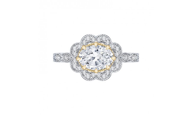 Shah Luxury 14K Two-Tone Gold Oval Diamond Halo Engagement Ring (Semi-Mount)