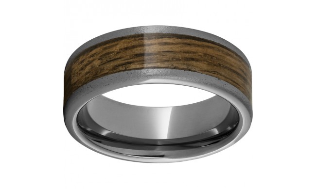 Rugged Tungsten  8mm Pipe Cut Band with Bourbon Barrel Aged Inlay and Stone Finish