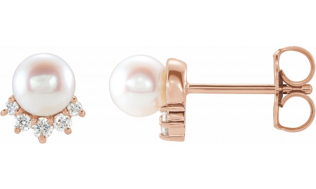 14K Rose Freshwater Cultured Pearl & .08 CTW Diamond Earrings