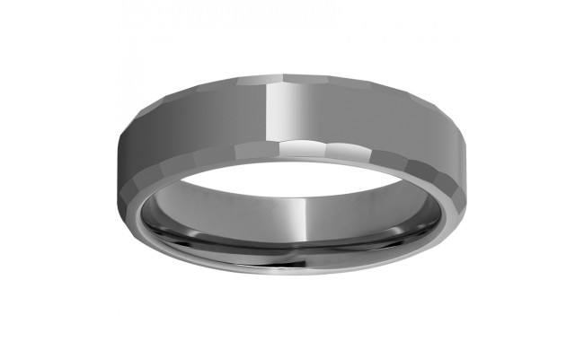 Rugged Tungsten  6mm Faceted Beveled Edge Polished Band