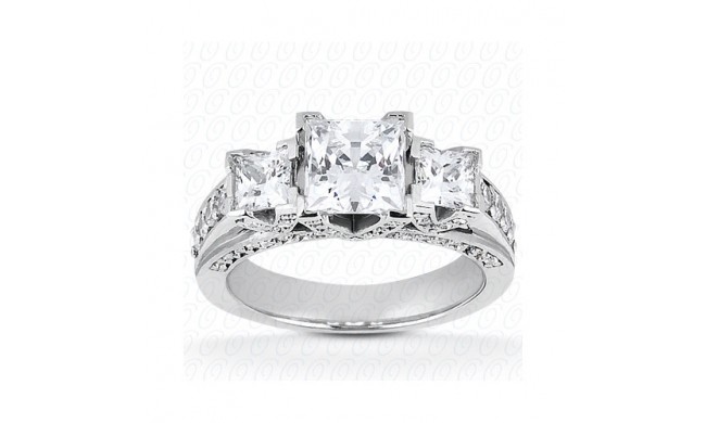 14k White Gold Diamond Semi-Mount 3 Stone Engagement Ring