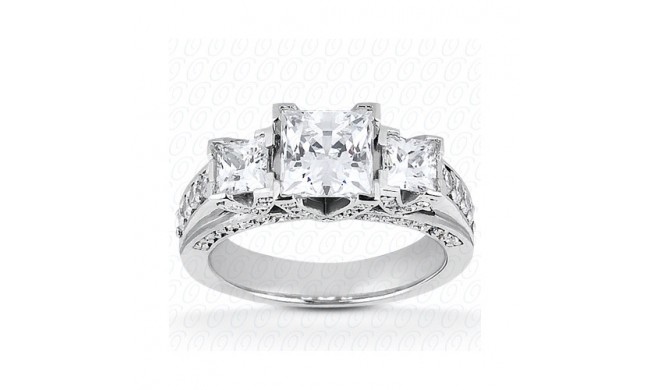 14k White Gold Diamond Semi-Mount 3 Stone Engagement Ring