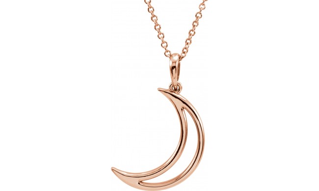 14K Rose 25.7x4.7 mm Crescent Moon 16 Necklace