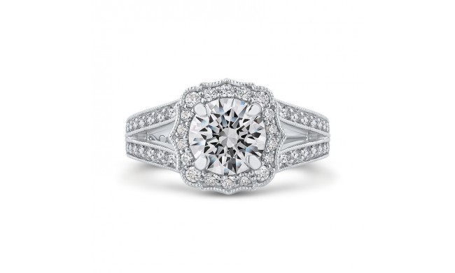Shah Luxury Platinum Round Cut Diamond Halo Engagement Ring with Split Shank (Semi-Mount)