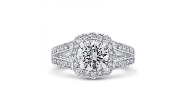 Shah Luxury Platinum Round Cut Diamond Halo Engagement Ring with Split Shank (Semi-Mount)