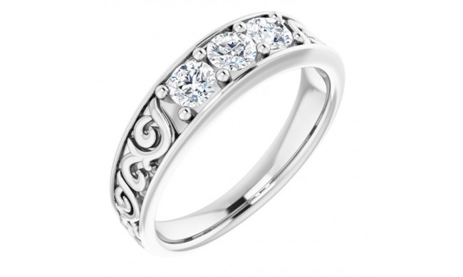 14K White 3/4 CTW Diamond Three-Stone Scroll Ring