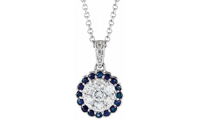 14K White Blue Sapphire & 1/3 CTW Diamond Necklace