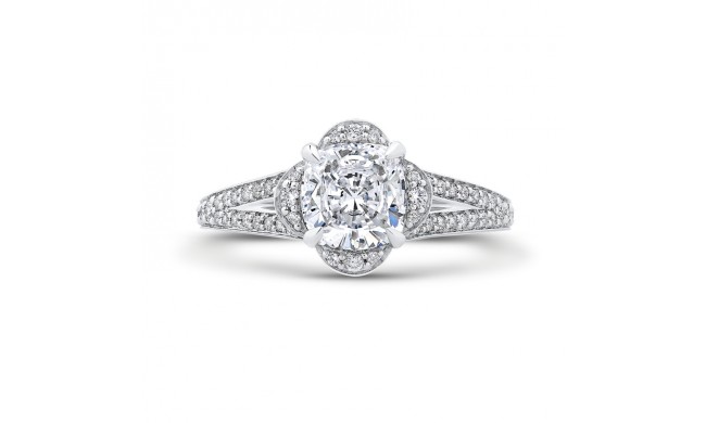Shah Luxury Cushion Diamond Cathedral Style Engagement Ring In 14K White Gold (Semi-Mount)