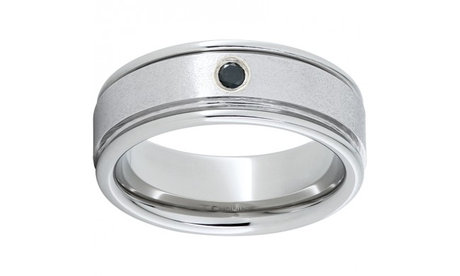 Serinium Rounded Edge Band with One .06 Round Black Diamond and Stone Finish