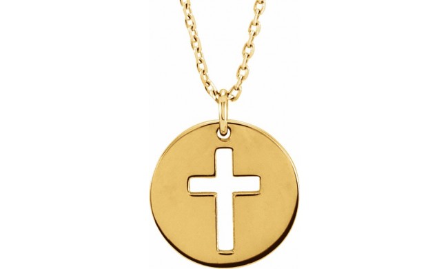14K Yellow Pierced Cross Disc 16-18 Necklace