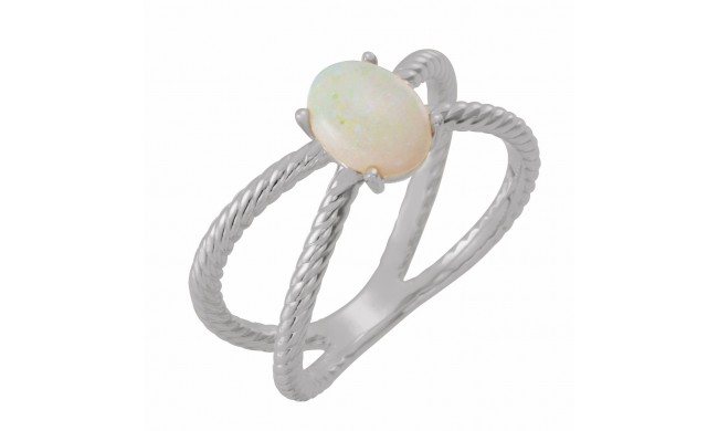 14K White 8x6 mm Opal Criss-Cross Rope Ring