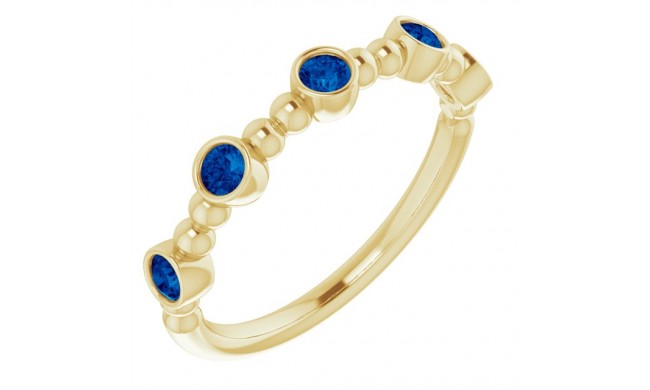 14K Yellow Stackable Blue Sapphire Bead Ring