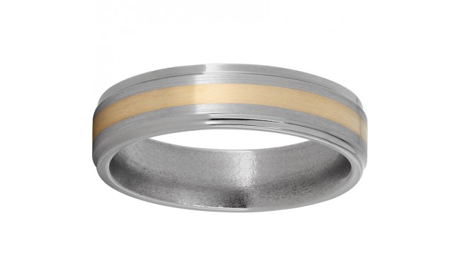 Titanium Flat Band with Grooved Edges, 2mm 14K Yellow Gold Inlay and Satin Finish