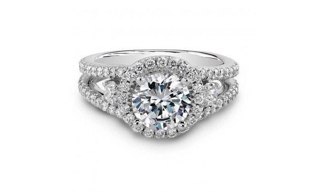 18k White Gold Three Stone Halo Diamond Engagement Ring