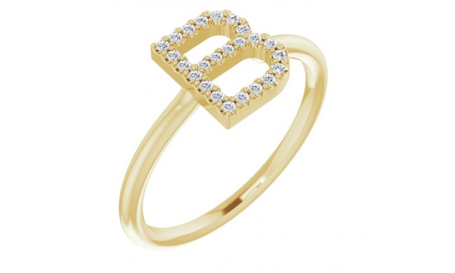 14K Yellow 1/8 CTW Diamond Initial B Ring