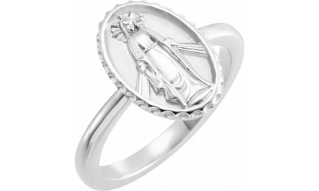 14K White Miraculous Medal Ring