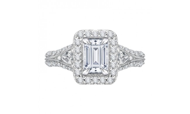 Shah Luxury 14K White Gold Split Shank Emerald Diamond Halo Engagement Ring with Split Shank (Semi-Mount)