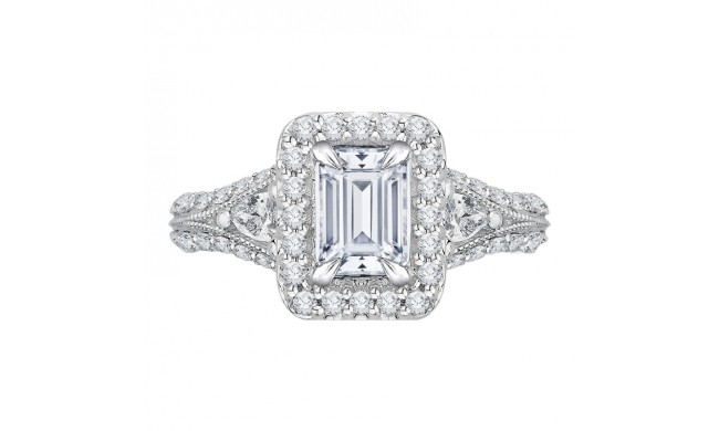 Shah Luxury 14K White Gold Split Shank Emerald Diamond Halo Engagement Ring with Split Shank (Semi-Mount)