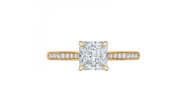 Shah Luxury 14K Yellow Gold Princess Cut Diamond Solitaire with Accents Engagement Ring (Semi-Mount)