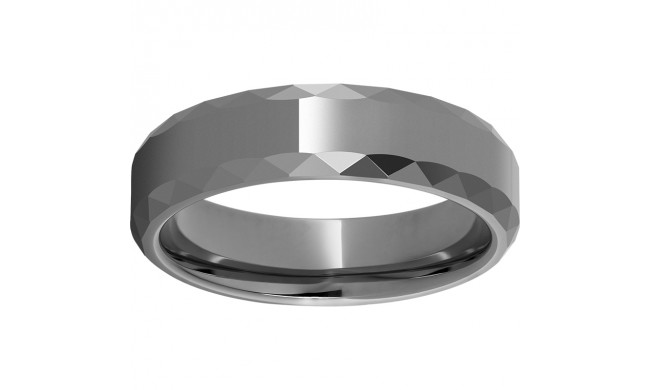 Rugged Tungsten  6mm Faceted Beveled Edge Polished Band