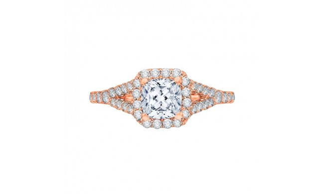 Shah Luxury 14K Rose Gold Cushion Cut Diamond Halo Engagement Ring with Split Shank (Semi-Mount)