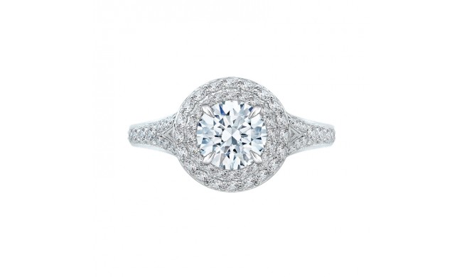 Shah Luxury 14K Two-Tone Gold Round Diamond Double Halo Engagement Ring with Split Shank (Semi-Mount)