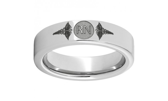 Serinium Pipe Cut Band with Laser Engraving of Caduceus & Registered Nurse Initials