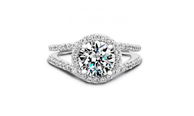 18k White Gold Pave Halo Split Shank Diamond Engagement Ring