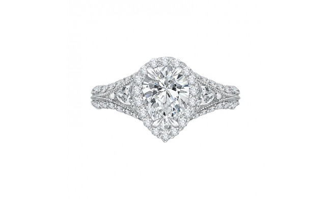 Shah Luxury Pear Diamond Halo Engagement Ring In 14K White Gold with Split Shank (Semi-Mount)