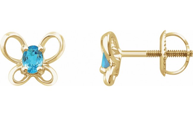 14K Yellow 4x3 mm Oval March Youth Butterfly Birthstone Earrings