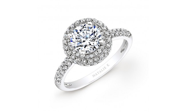 18k White Gold Pave Halo Diamond Engagement Ring