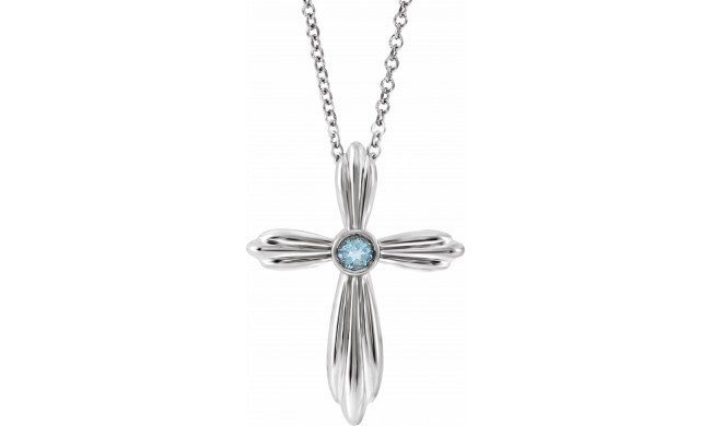14K White Aquamarine Cross 16-18 Necklace