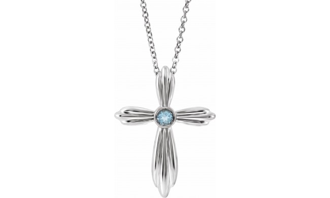 14K White Aquamarine Cross 16-18 Necklace