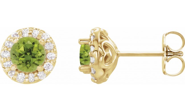 14K Yellow 4 mm Round Peridot & 1/8 Diamond Earrings
