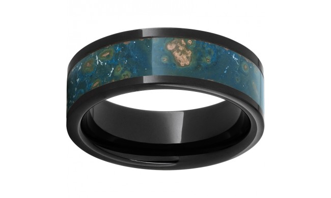 Black Diamond Ceramic Pipe Cut Band with Blue Patina Copper Inlay