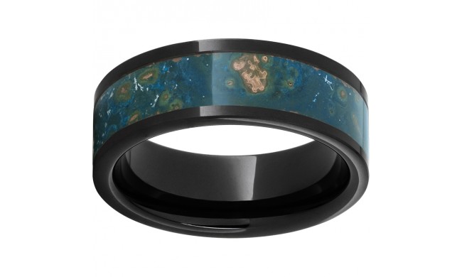Black Diamond Ceramic Pipe Cut Band with Blue Patina Copper Inlay