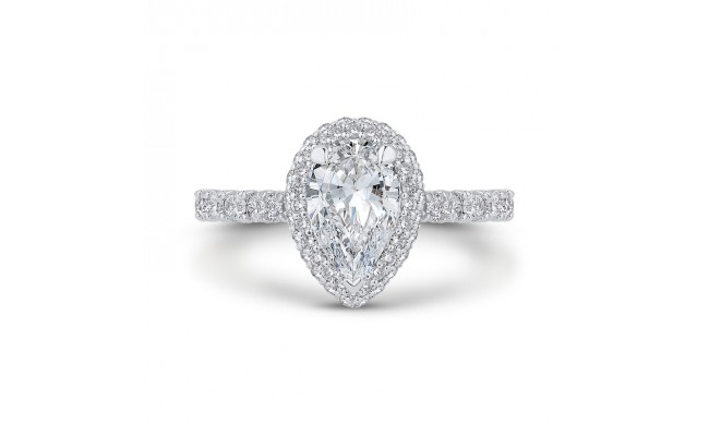 Shah Luxury 14K White Gold Pear Diamond Halo Engagement Ring (Semi-Mount)