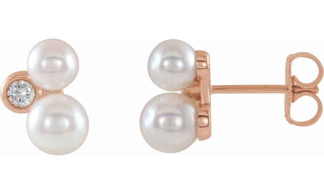 14K Rose Akoya Cultured Pearl & 1/8 CTW Diamond Earrings