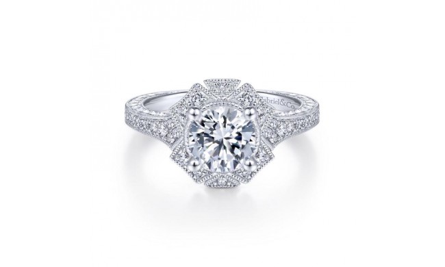 Gabriel & Co. 14k White Gold Art Deco Halo Engagement Ring