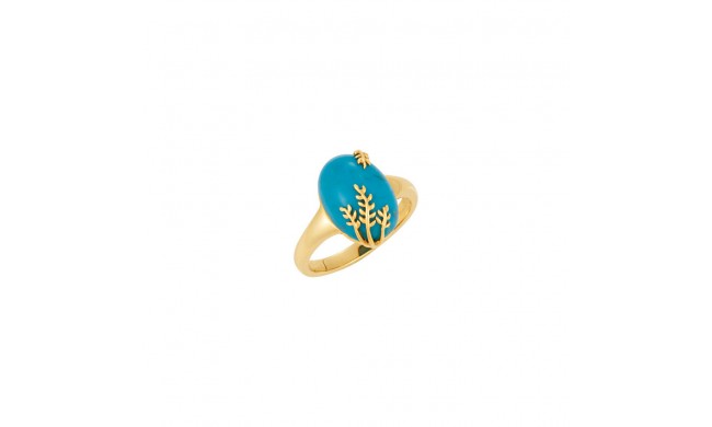 14k Yellow Gold Chinese Turquoise Leaf Ring